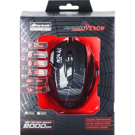 Mouse Gamer FORTREK SPIDER VENOM OM 704 7 BOTÕES 2000 DPI Black Red