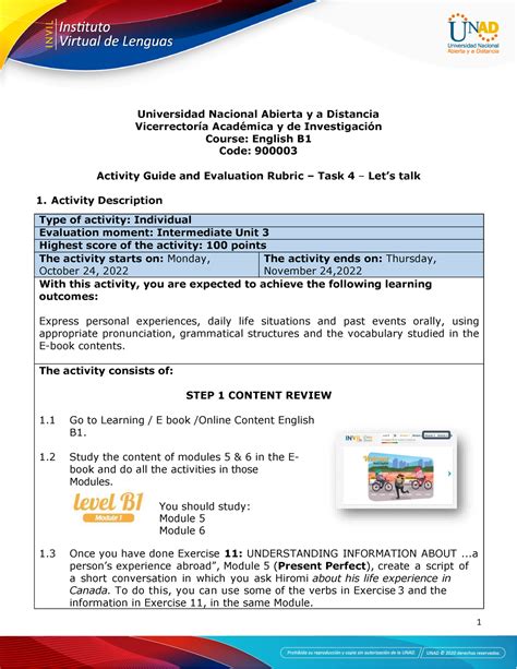 Activities Guide And Evaluation Rubric Unit 3 Task 4 Lets Talk