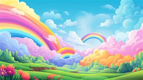 Un Arco Iris Est Dibujado En Un Estilo De Dibujos Animados Vector