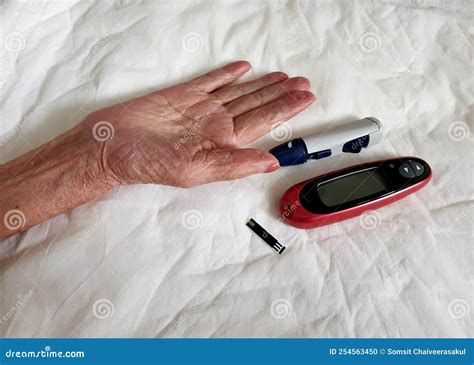 Step Prepare For Checking Blood Sugar By Blood Glucose Test Kit Stock