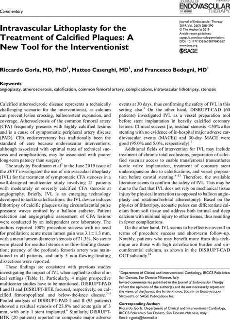 Intravascular Lithoplasty For The Treatment Of Calcified Plaques A New