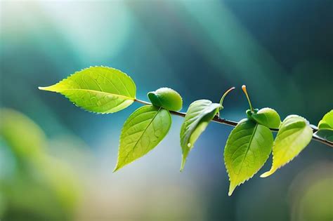 Um Ramo De Uma Planta Folhas Verdes E A Palavra Verde No Topo