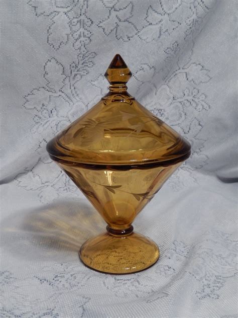 Vintage Amber Glass Compote Pedestal Candy Dish By Rascalsrarities