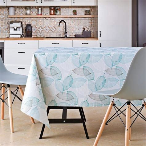 Nappe Toile Cir E Feuilles Naturel Nappe Pvc Feuille Grise Et Bleu