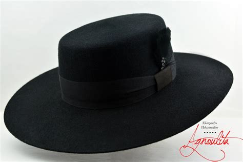 Bolero Hat The DRESS Black Wool Felt Flat Crown Wide Brim Hat Men Women