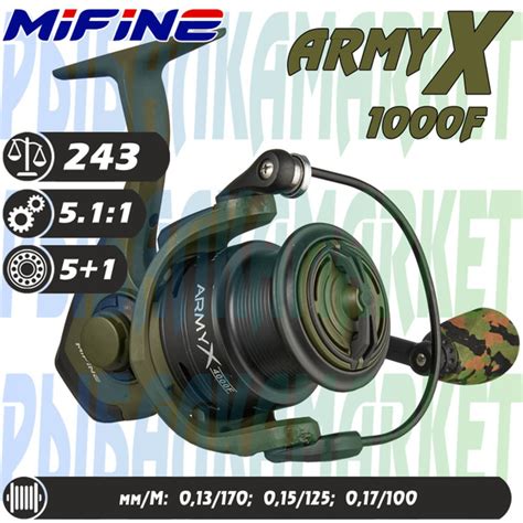 Катушка Mifine LEGGER_ARMY X_1000/2000/3000/4000, Безынерционная, 1000 ...