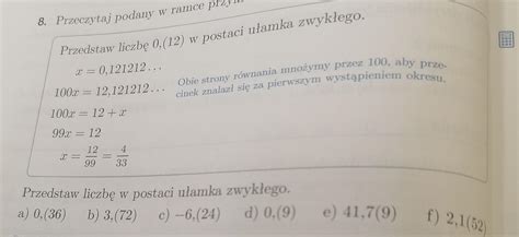 przedstaw liczbe w postaci ułamka zwykłego przykłady E i F Brainly pl