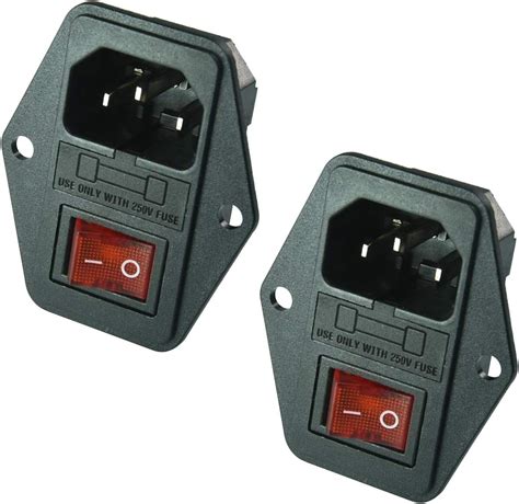 3 Pin Iec320 C14 Inlet Module Plug Fuse Switch Male Power Socket 10a 250v （pack Of 2