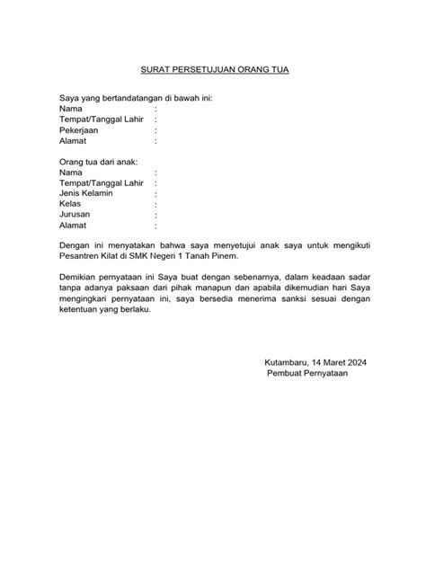 Surat Persetujuan Ortu Pdf