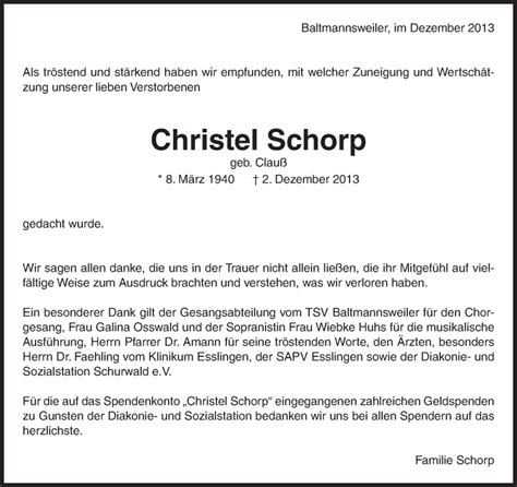 Traueranzeigen Von Christel Schorp Zeit Des Gedenkens De