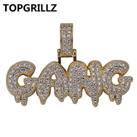 TOPGRILLZ Iced Out Cubic Zircon Bling Bubble Letters GANG Pendant