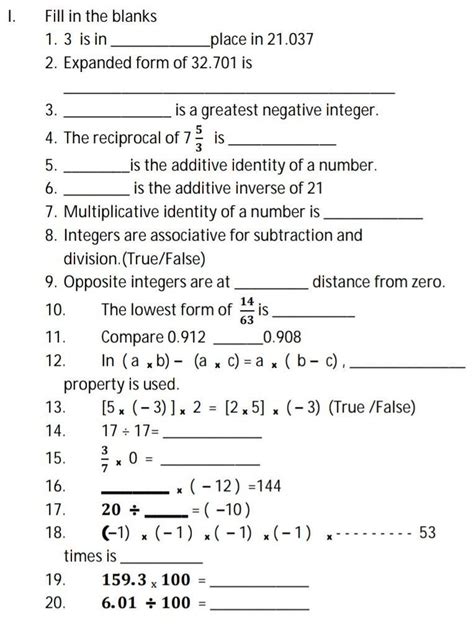 Maths Fill In The Blanks Brainly In