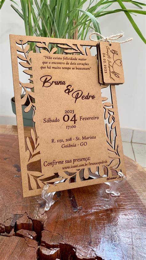 Convite De Casamento Elegante Em Madeira Gravado A Laser Personaliza