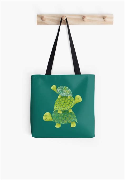 Cute Turtle Stack In Teal Lime Green And Turquoise Tote Bag Cute