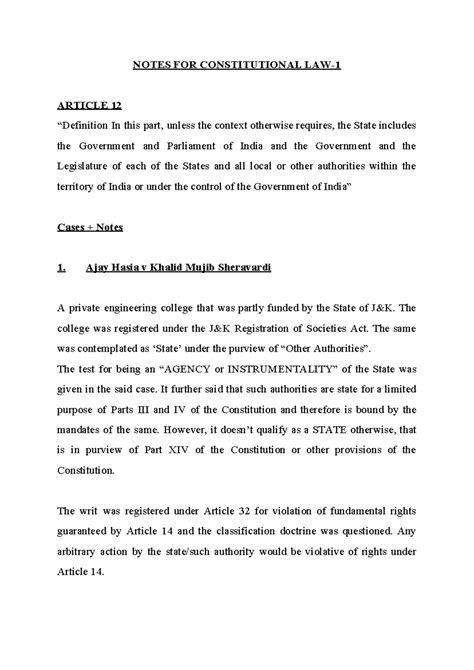 Constitutional Law 1 Notes Notes For Constitutional Law Article 12