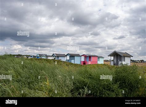 Pastel Colored Beach Huts At Skanor Beach Scania County South Of