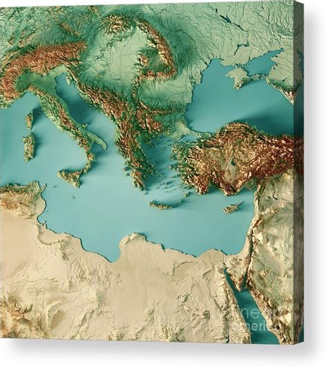 East Mediterranean Sea 3d Render Topographic Map Color Acrylic Print By