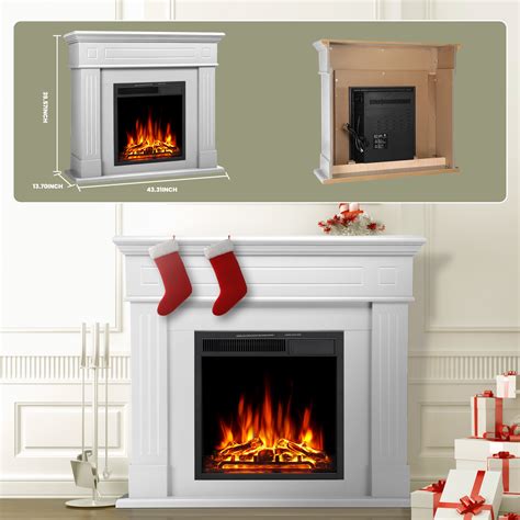 Auseo Electric Fireplace Mantel Package Wooden Surround Firebox Electric Fireplace Heater With