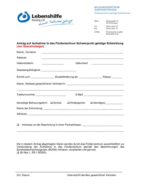 Ausf Llbar Online Antrag Auf Aufnahme Frderzentrumquereinsteiger Fax