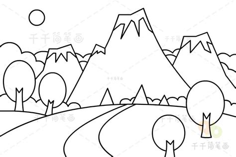 景物简笔画简单 大自然 风景 大山谷图库