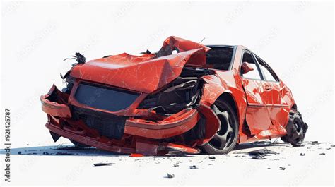 heavily damaged wrecked car on white background, illustrating vehicle ...