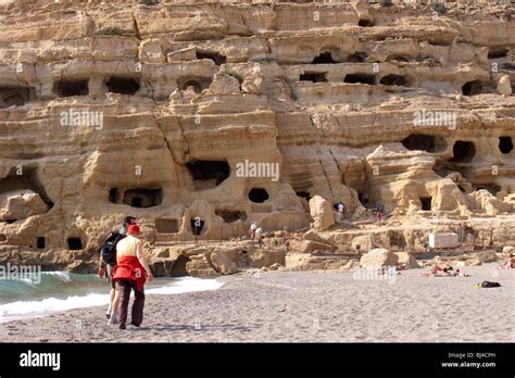 Prehistoric cave dwellings in Matala, Crete, Greece, Europe Stock Photo - Alamy