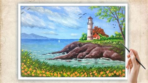 A Light House Painting Simple Seascape Painting Ideas Time Lapse