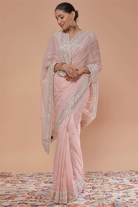 Pink Pure Organza Hand Embroidered Saree Set Design By Kalighata At Pernia S Pop Up Shop 2024