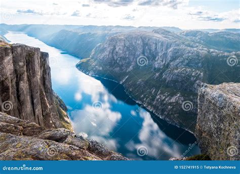 Aerial View Lysefjorden From Kjeragbolten Norway Stock Image Image Of