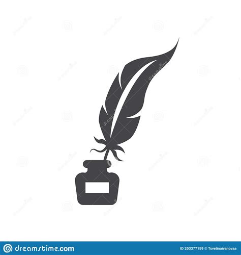 Quill Pen With Inkwell Black Vector Icon Feather With Ink Bottle