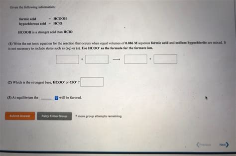 Solved Given The Following Information Formic Acid HCOOH Chegg