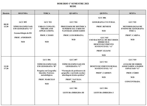 Horário E Ementas De Disciplinas Para O 1º Semestre De 2021 Ppggeo Formato Rede Ppggeo