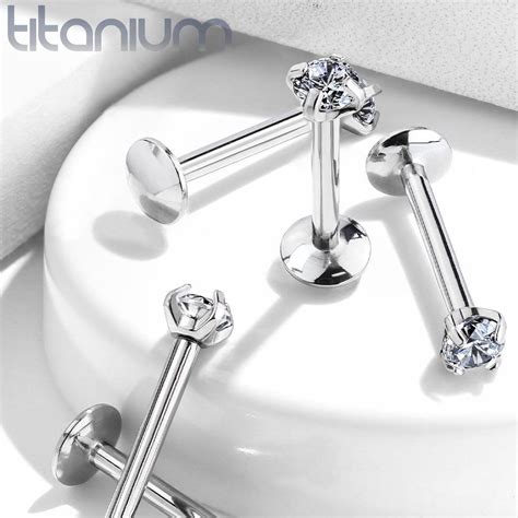 Titanium Labret Stud 16G Prong Set Cubic Zirconia Clear Etsy Labret