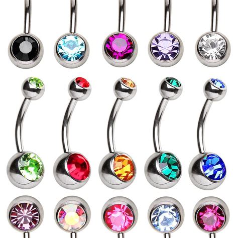 Steel Navel Ring With Gemmed Balls 14ga Navel Rings Belly Button Piercing Jewelry Cubic