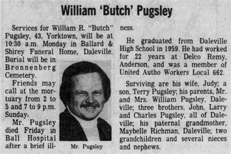 William Robert Butch” Pugsley 1941 1985 Find A Grave Memorial