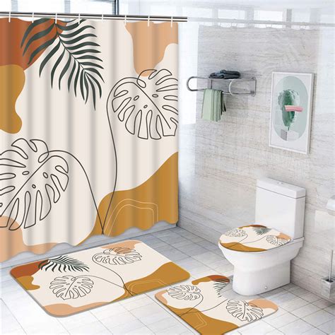 Dznils Abstract Shower Curtain Boho Mid Century Modern Neutral