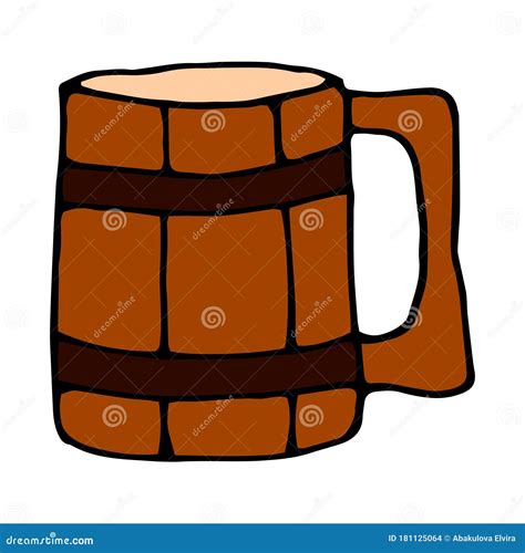 Wooden Mug For Beer Colorful Hand Drawn Vector Illustration Stock