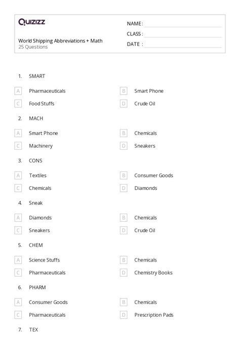 50 Abbreviations Worksheets For 7th Grade On Quizizz Free Printable