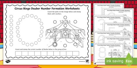 Free Circus Bingo Dauber Number Formation Worksheets