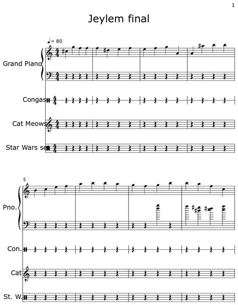 Jeylem Final Sheet Music For Piano Drum Set Cat Meows Star Wars Set