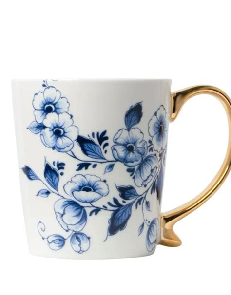 Mok Bloemen Goud Heinen Delfts Blauw Kunstzinnig Kado En Woonwinkel