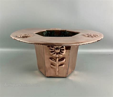 Antiques Atlas Arts Crafts Signed Copper Planter Sunflowers