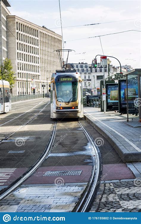 Brussels Belgium 10142019 Tram On The Street Of A Large European