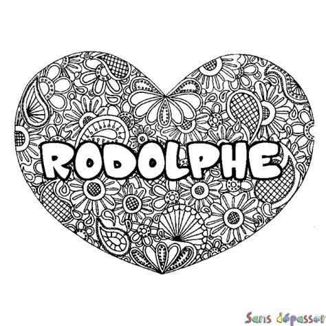 Coloriage prénom RODOLPHE décor Mandala coeur Sans Dépasser