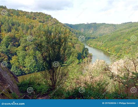 River Saar In Green Nature Near Saarschleife In German Region Saarland