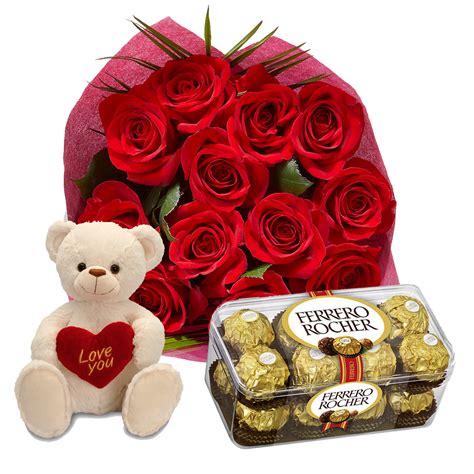 Red Roses With Teddy Ferrero Rocher Floralmall