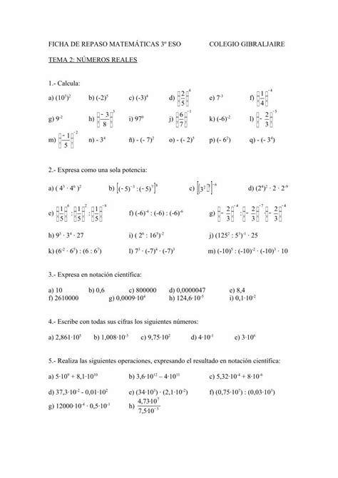 Pdf Ficha De Repaso Matem Ticas Eso Realiza Las Siguientes