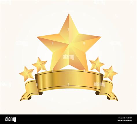 Five Golden Stars With Ribbon On Soft Background Vector Illustration