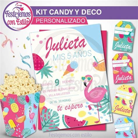 Kit Imprimible Personalizado Flamenco Verano Tropical Festejemos Con