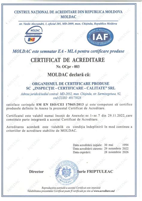 Certificatul De Acreditare Ro Oc Inspec Ie Certificare Calitate